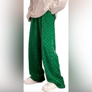 Green Checkered Wide-Leg Pants (SKU255)